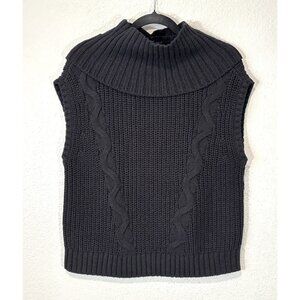 Talbots Women’s M Black Cable Knit Sleeveless Turtleneck Convertible Sweater
